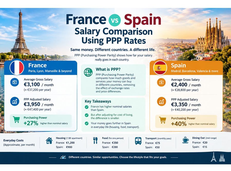 France vs Spain Salary comparison, France vs Spain Salary comparison using PPP Rates